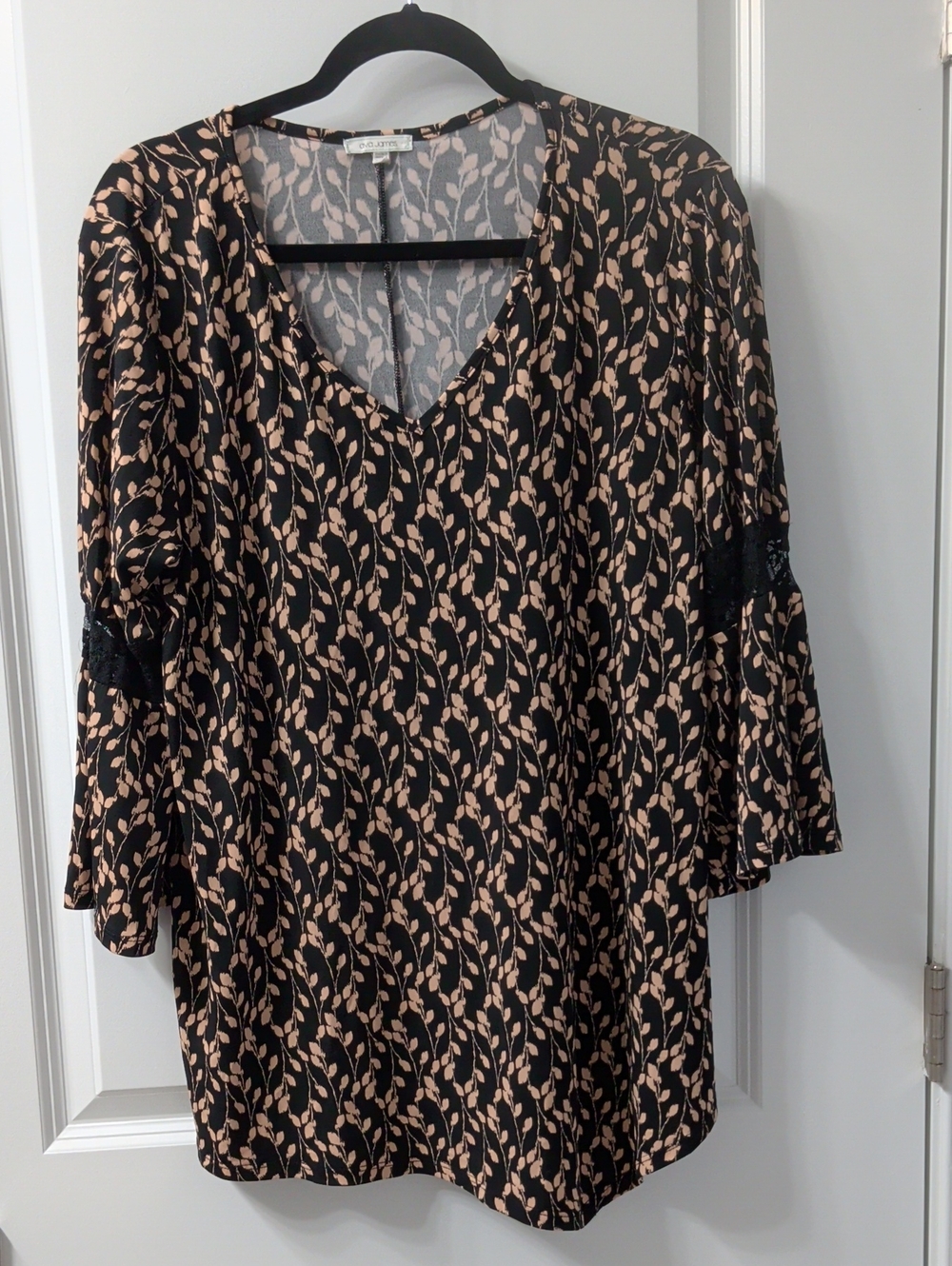 Ava & Grace Black Tunic with Peachy, Beige Leaf Motif